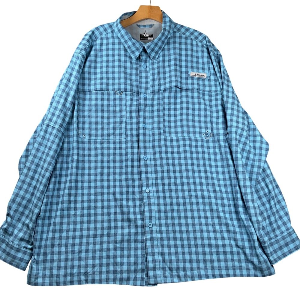 Habit Fishing Shirt Mens 2XL Blue‎ Plaid Vented Long Sleeve UPF 40+